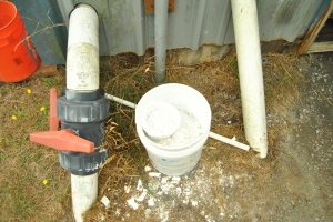 A bucket of sodium carbonate sits at Taylor Shellfish hatchery.